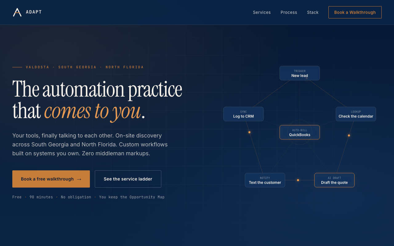 The adaptautomations.com home page